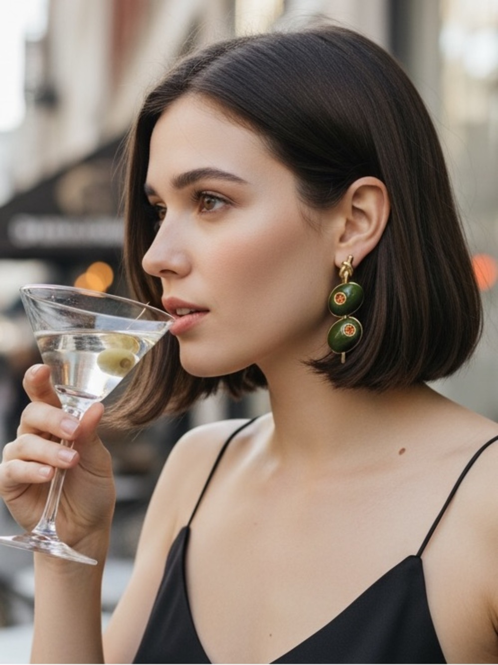 Green Olive Martini Drop Earrings by Piper K